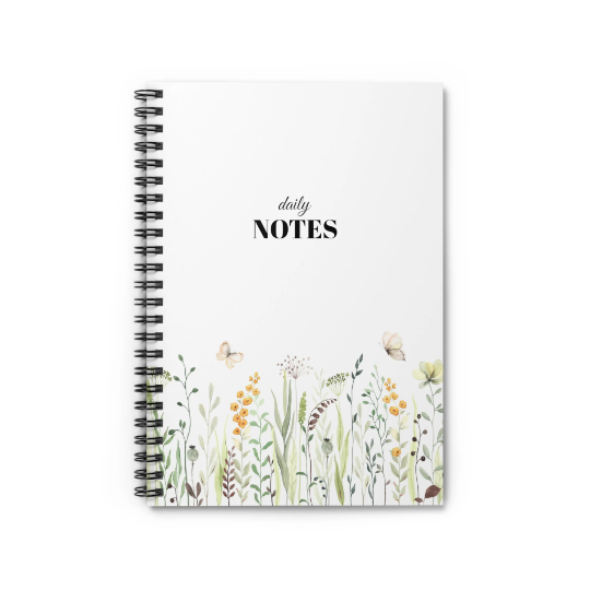 Spring Flower and Butterfly Spiral Daily Notebook - Ruled Line