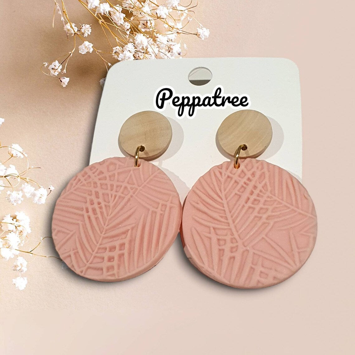 Coastal Leaf Polymer Clay and Wood Dangle Earrings | Various Styles