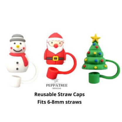 Christmas Reusable Cup Straw Toppers | Santa, Snowman and Christmas Tree Straw Toppers | Straw Charms