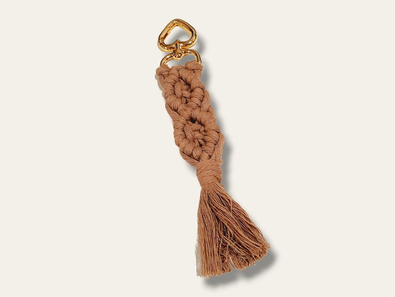 Organic Boho Cotton Macrame Keychain or Bag Tag | Handwoven organic cotton and gold key holder | Gift idea | AU