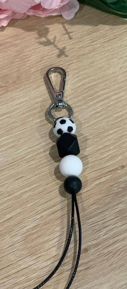 Black and White Soccer Ball Keyring | Kids School Bag Tag
