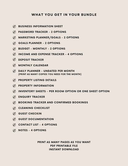 Airbnb Minimalist Host Management Planner | PDF Downloadable Planner