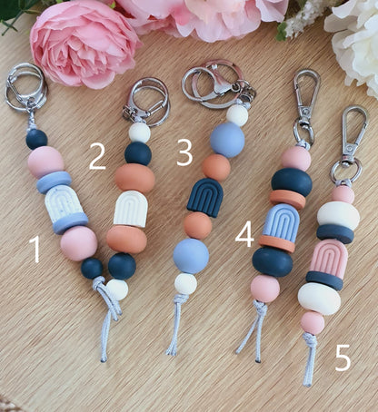 Boho Arch in Baby Pink Dusky Rose Clay Storm Blue White | Handmade Keyring or Lanyard