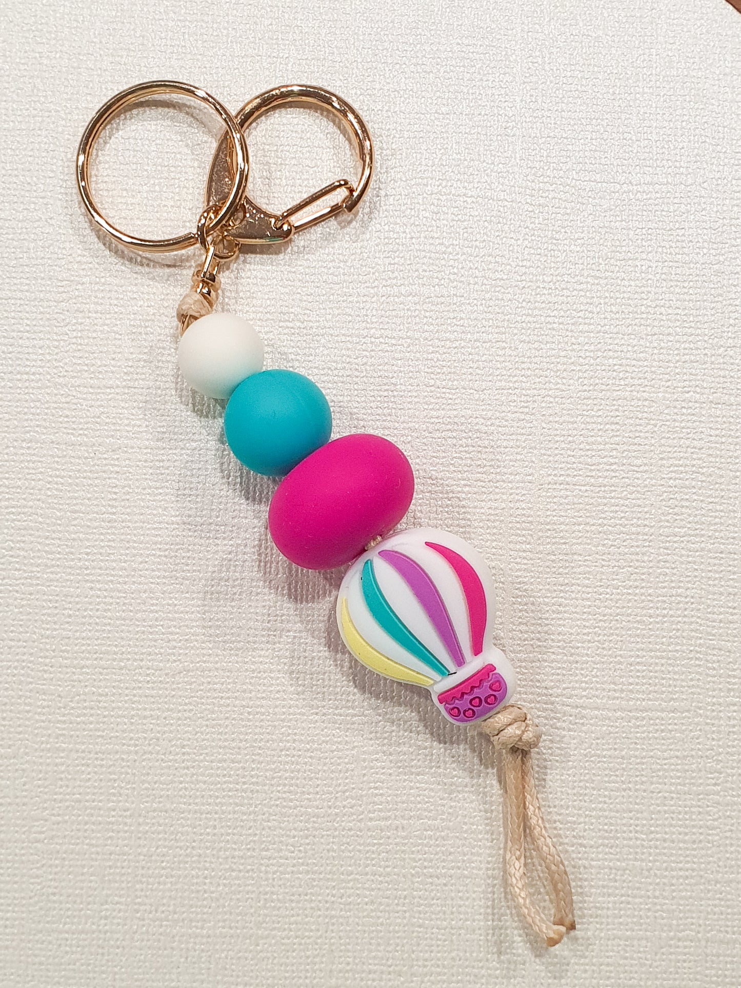 Mini Rainbow Bead or Hot Balloon Keyring | Handmade Keyrings | Silicone Beaded Bag Tag Keyring