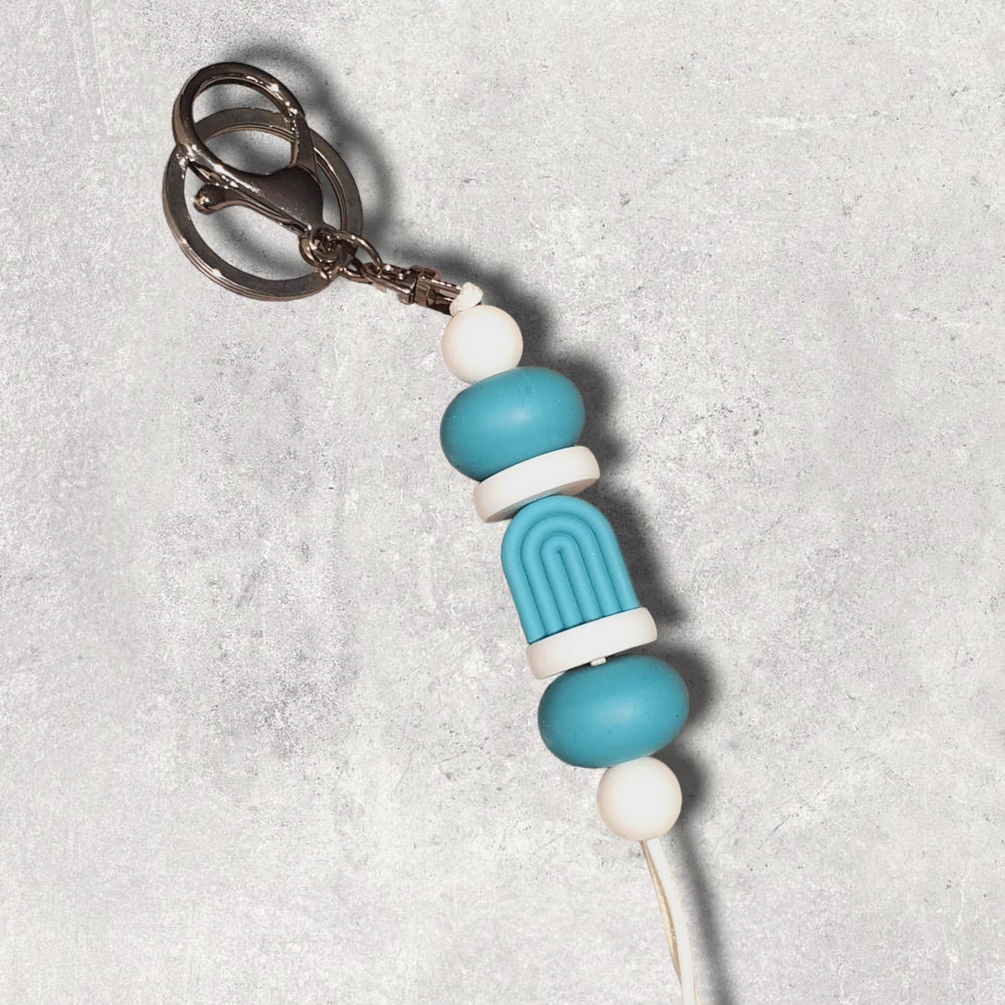 Boho Arch in Teal Blue and White Silicone Beaded Keyring | Handmade Keyring or Lanyard