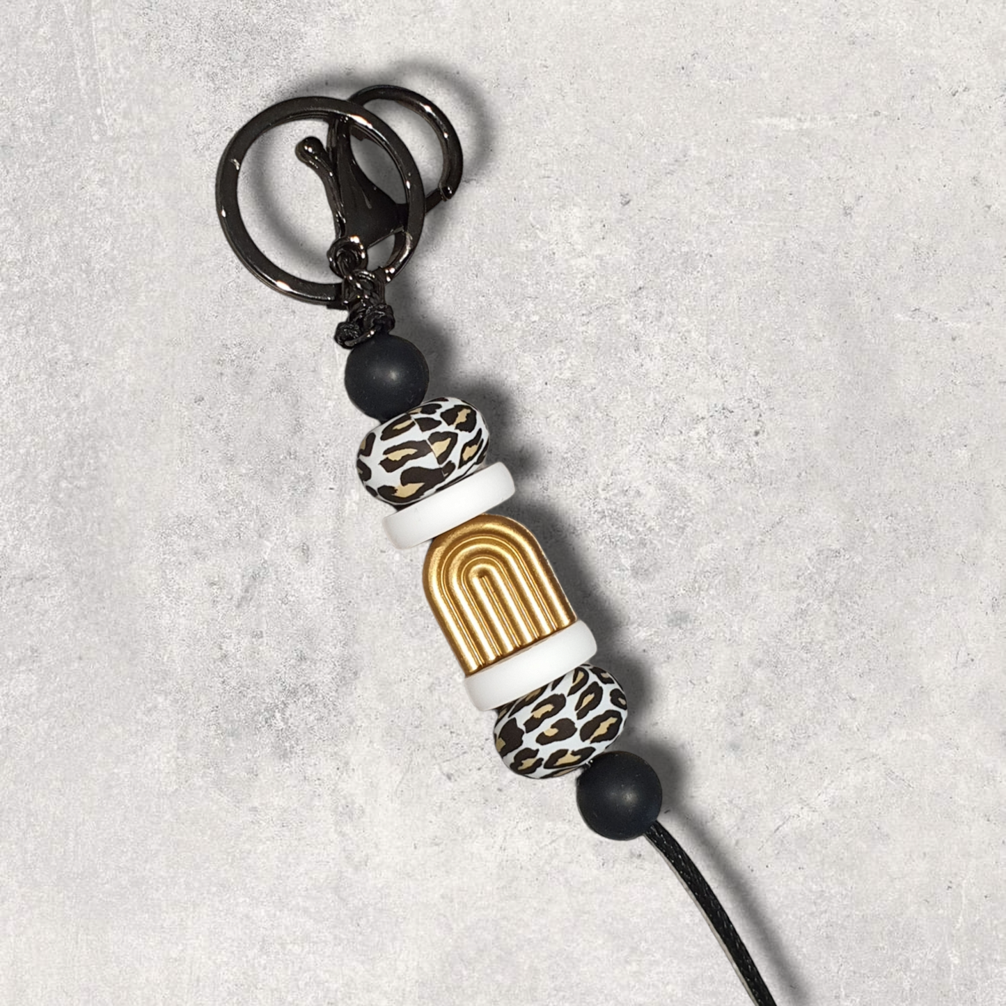 Golden Arch Leopard Boho Arch Silicone Beaded Keyring | Bag Tag