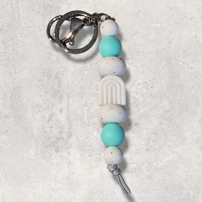 Boho Arch in Turquoise and White Granite Silicone Beaded Keyring | Handmade Keyring or Lanyard