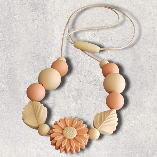 Daisy and Leaf Silicone Bead Necklace in Cream Peach | Handmade Necklace | Jewellery