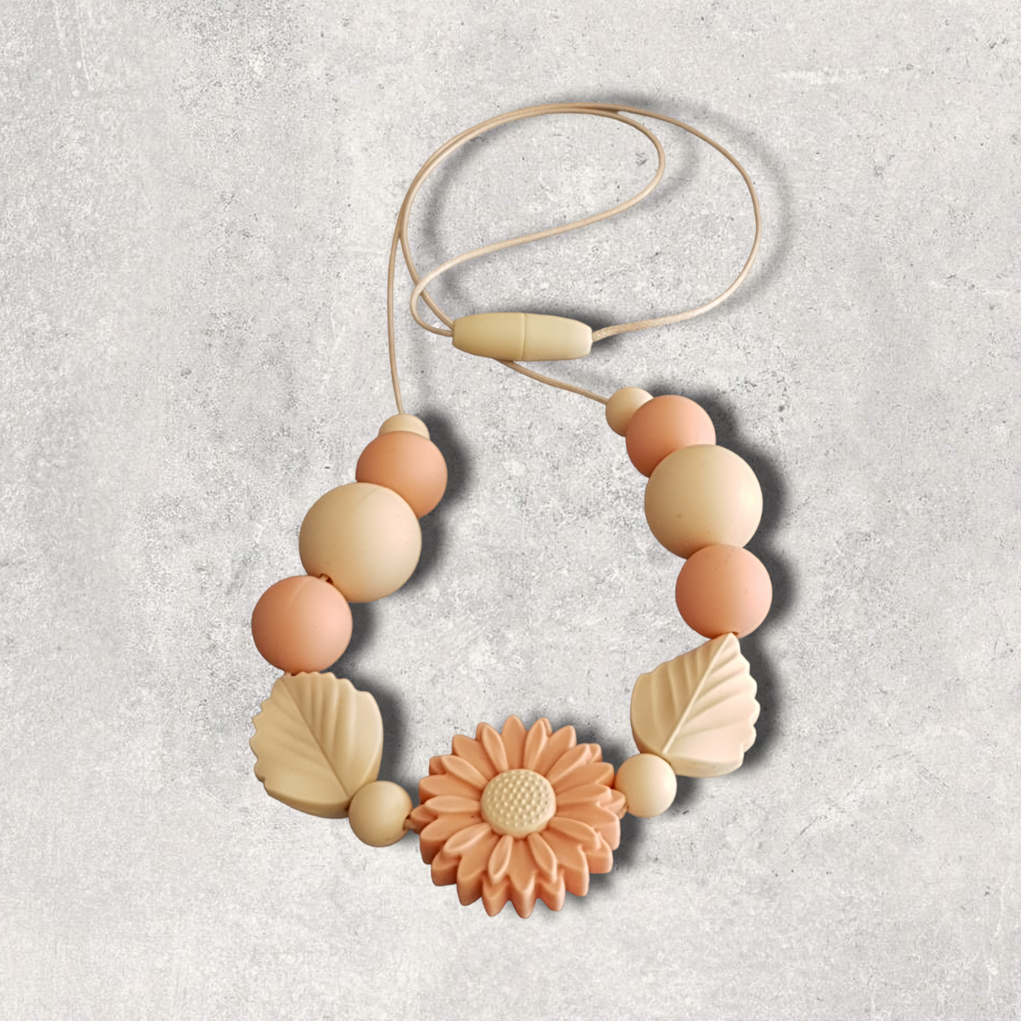Daisy and Leaf Silicone Bead Necklace in Cream Peach | Handmade Necklace | Jewellery