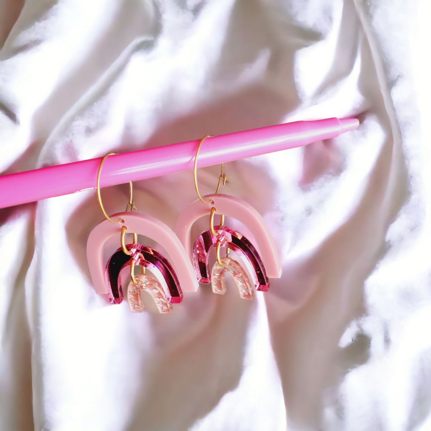 Rainbow Acrylic Earrings "Pink Lemonade" Dangle Earrings