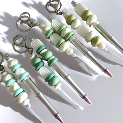 "Sage Green Garden Collection" Keyring and Beaded Pen Set