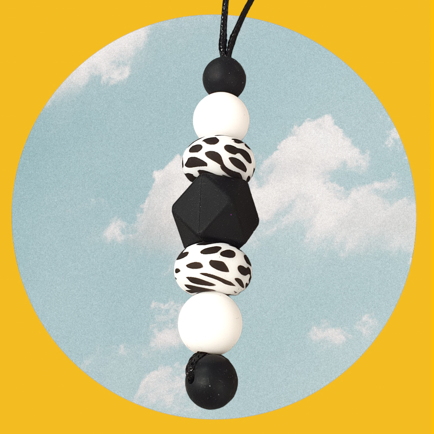 Black White Leopard Hexagon - Mirror Charm Hanging Accessory