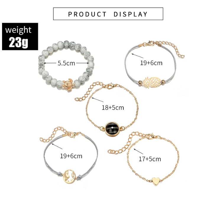 Bohemian Onyx Natural Stone Bead Bracelet Set | Chic Tropical Style Set