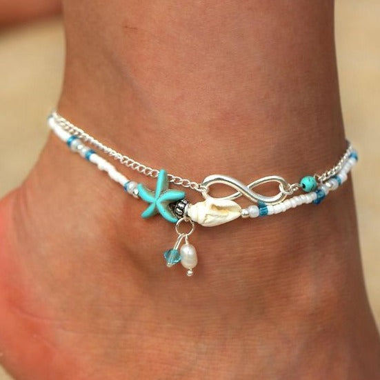 Jade Starfish Conch Shell Anklet Beads | Bracelet Women | Vintage Boho Summer Beach Foot Jewelry