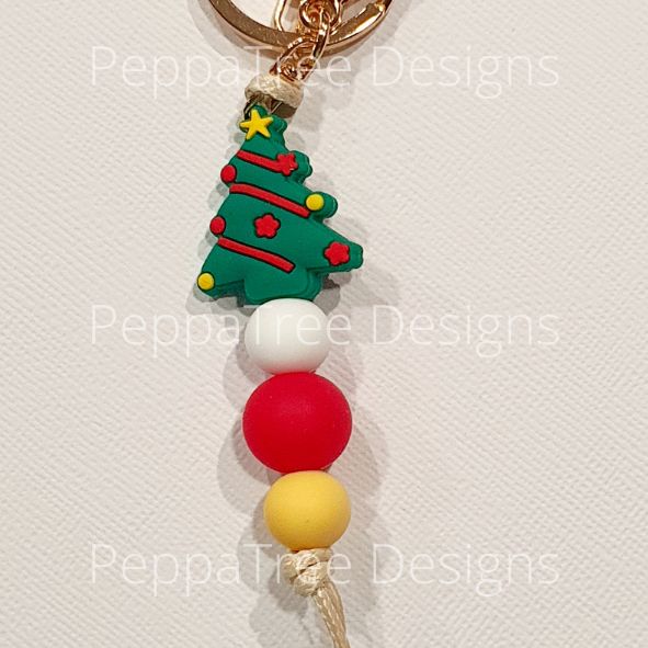 Christmas Key Ring Silicone Bead - Reindeer/Snowman/Santa/Ginger Bread Man/Xmas Tree - Keyrings
